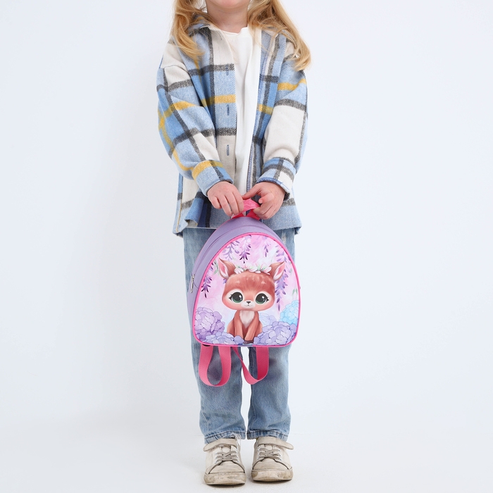 Рюкзак детский для девочки «Оленёнок», 23х20,5х10 см, отдел на молнии, цвет красный Рюкзак детский для девочки «Оленёнок», 23х20,5х10 см, отдел на молнии, цвет красный