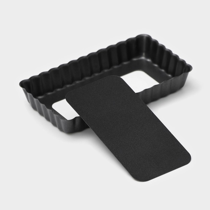 Форма для выпечки &laquo;Рифлёный прямоугольник&raquo;, 12&times;6,5 см, съёмное дно, антипригарное покрытие, цвет чёрный