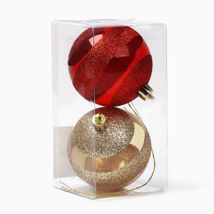 Новогодние шары ёлочные, на Новый год, d=7 см, 2 шт., цвет красный и золотой