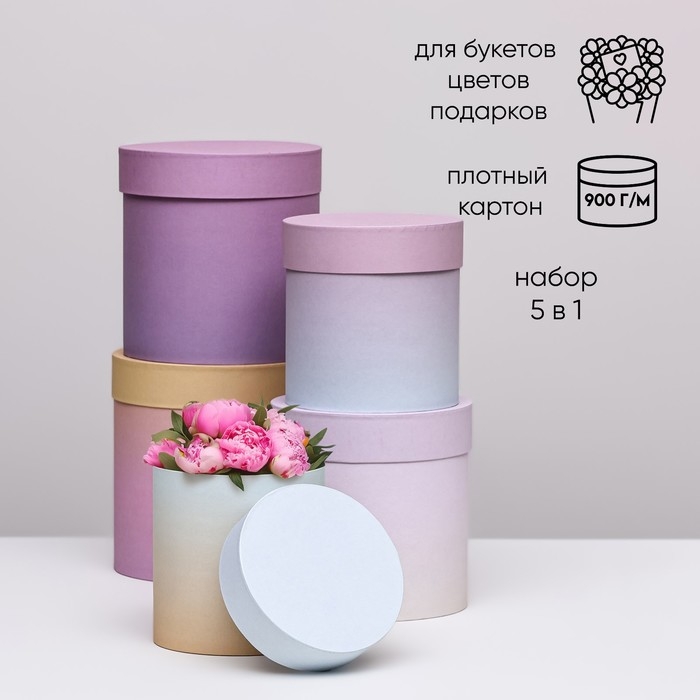 Набор круглых подарочных коробок 5 в 1 &laquo;Градиент стиля&raquo;, 20 &times; 20 &times; 20‒13,5 &times; 13,5 &times; 13,5 см
