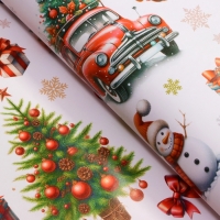Новый год. Бумага упаковочная новогодняя "Снеговик в шапке", глянец, 1 лист, 80 г/м2 , 70 х 100 см