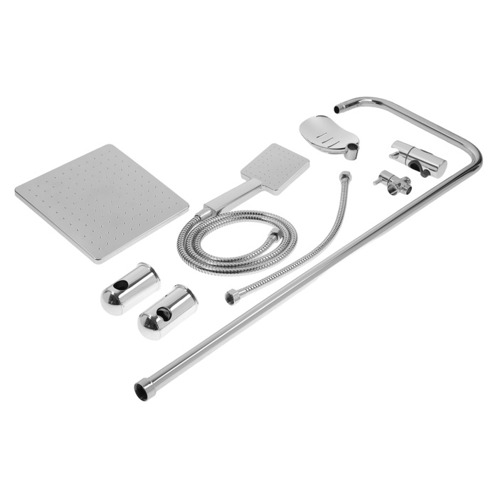 Душевая система ZEIN Z1001, тропическая и ручная лейка, шланги, стойка, мыльница, хром