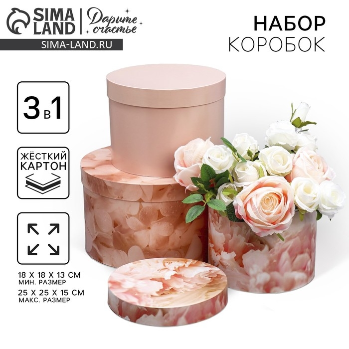 Набор шляпных коробок 3 в 1, упаковка подарочная, «Бежевый», 18 х 18 х 13‒25 х 25 х 15 см Набор шляпных коробок 3 в 1, упаковка подарочная, «Бежевый», 18 х 18 х 13‒25 х 25 х 15 см