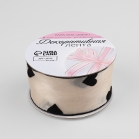 Лента капроновая &laquo;Сердечки&raquo;, с бархатным тиснением, 25 мм &times; 9,1 &plusmn; 0,5 м, цвет бежевый/чёрный