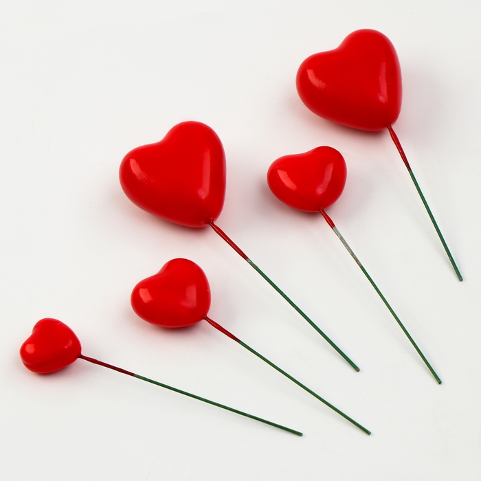 Набор топперов «Сердечки», 12 см, цвет красный Набор топперов «Сердечки», 12 см, цвет красный