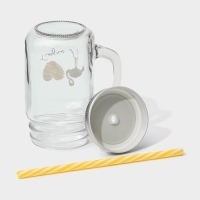 Кружка стеклянная Доляна «Золотой фламинго», 450 мл, 10×7,5×13 см, с ручкой, крышкой и трубочкой Кружка стеклянная Доляна «Золотой фламинго», 450 мл, 10×7,5×13 см, с ручкой, крышкой и трубочкой