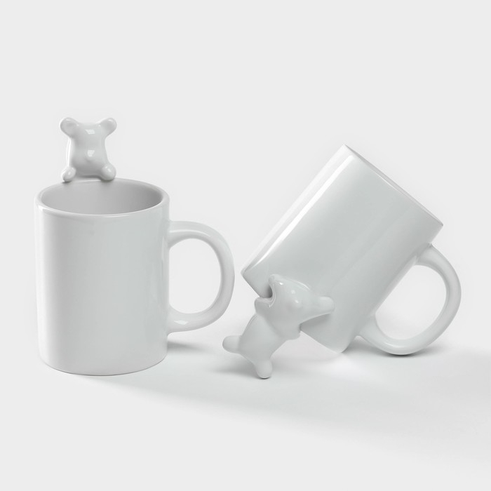 Набор кружек керамических Доляна &laquo;Мишка Отто&raquo;, 290 мл, 11,5&times;8&times;13,5 см, 2 шт, цвет белый