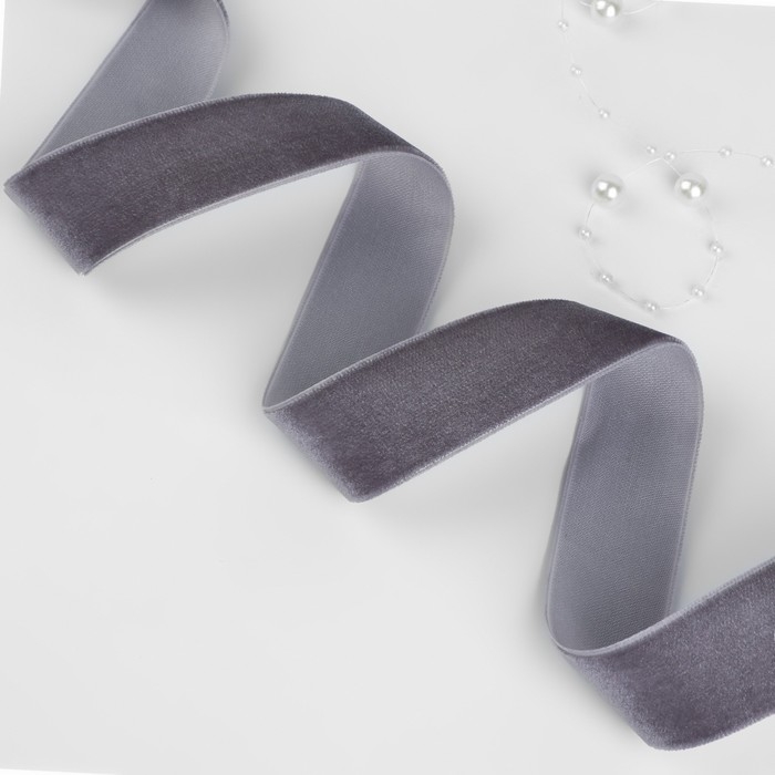 Лента бархатная, 25 мм, 18 &plusmn; 1 м, цвет серый №184