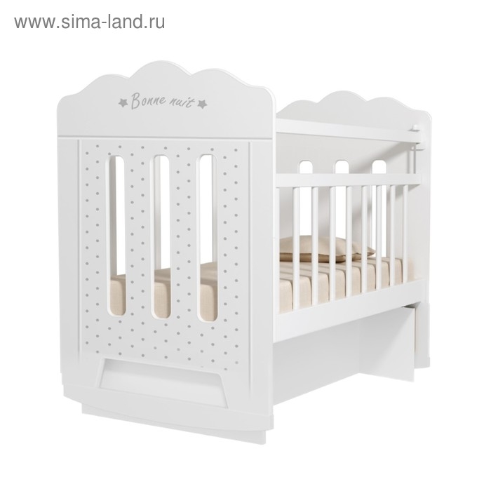 Кровать детская BONNE колесо-качалка с маятником  (белый) (1200х600)