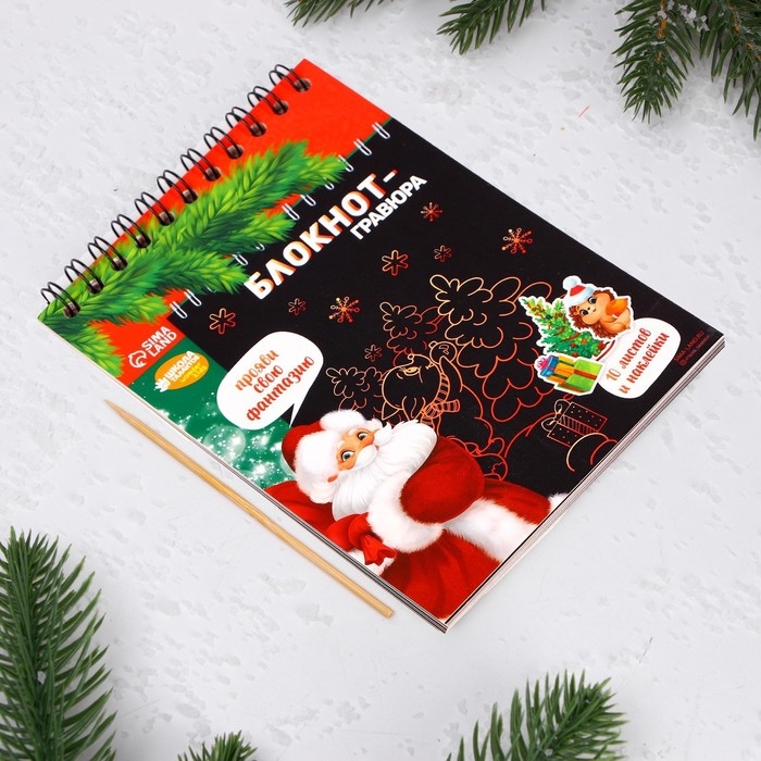 Блокнот - гравюра на новый год &laquo;С Новым годом!&raquo;, 10 листов, лист наклеек