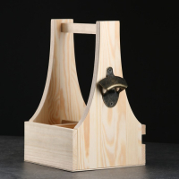 Ящик для пива 19&times;18&times;30 см  с открывашкой, под 4 бутылки, деревянный