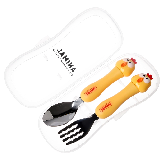 Набор детских столовых приборов в футляре &laquo;Курочки&raquo;, вилка, ложка