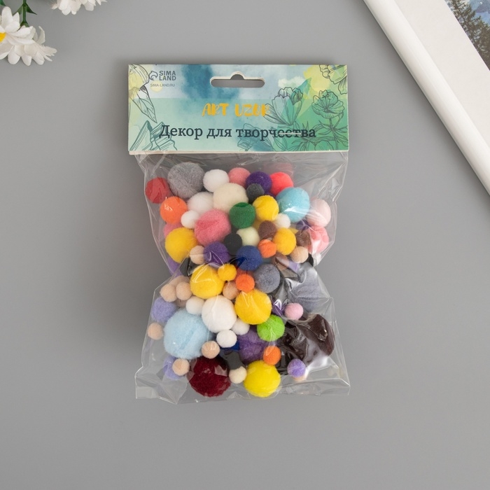 Декор для творчества Декор для творчества "Помпончики. Яркие краски" d=1-3 см набор 135 шт
