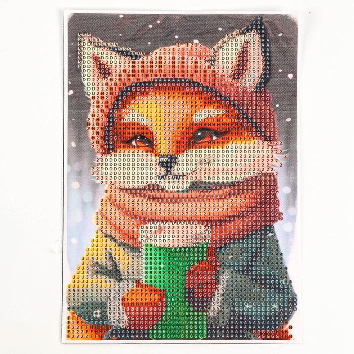 Алмазная мозаика на новый год с частичным заполнением на холсте &laquo;Лисичка&raquo;, 15 х 21 см, новогодний набор для творчества