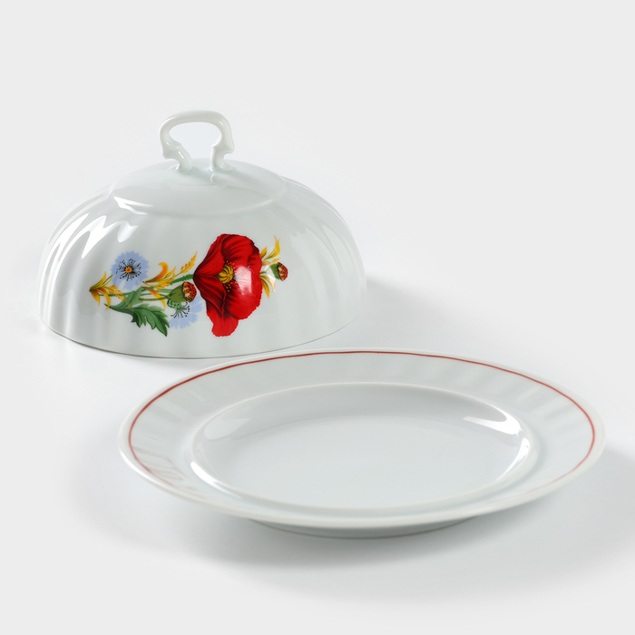 Маслёнка фарфоровая &laquo;Маки красные&raquo;, 500 мл