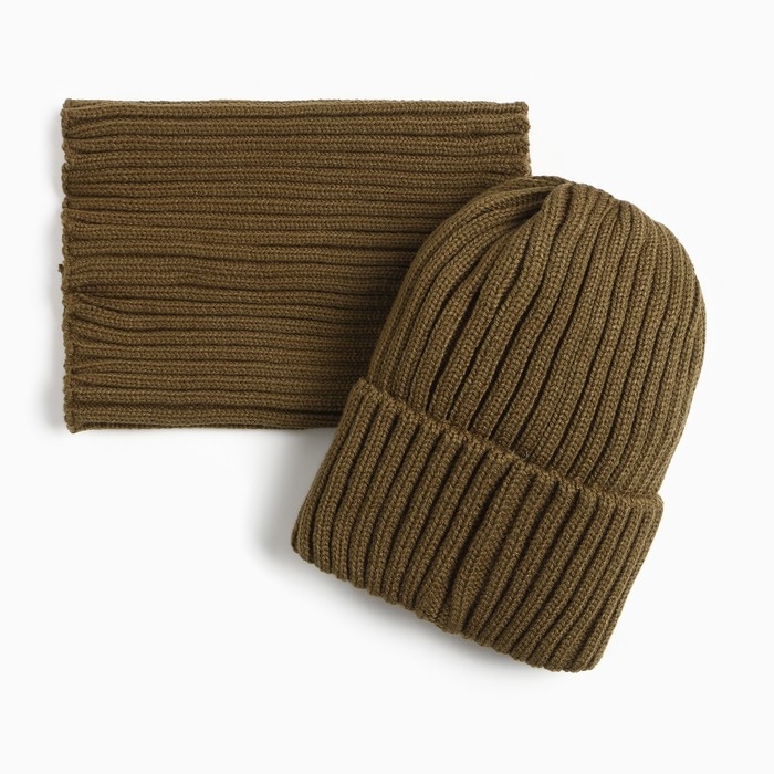 Комплект для девочки (шапка, снуд), цвет хаки, размер 50-54 Комплект для девочки (шапка, снуд), цвет хаки, размер 50-54