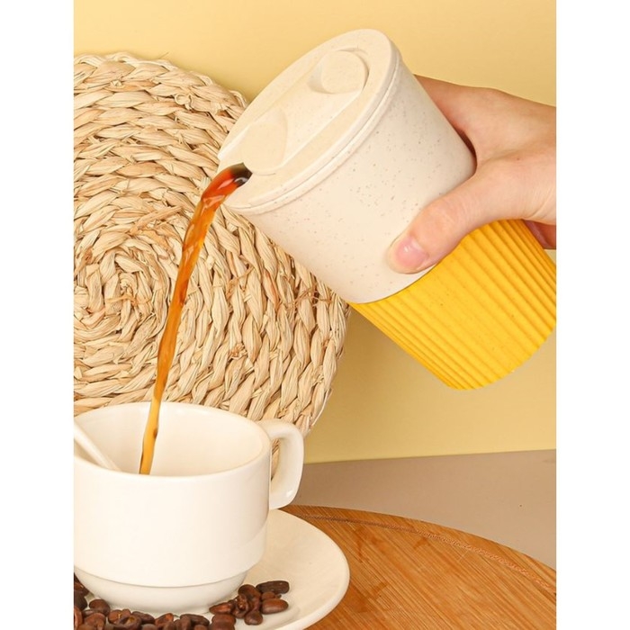 Термостакан для кофе, 380 мл, с крышкой, 12.4 × 8.6 см, PP пластик, жёлтый Термостакан для кофе, 380 мл, с крышкой, 12.4 × 8.6 см, PP пластик, жёлтый