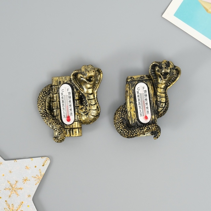 Магнит полистоун Магнит полистоун "Кобра с термометром" бронза МИКС 4,5х1,5х6 см