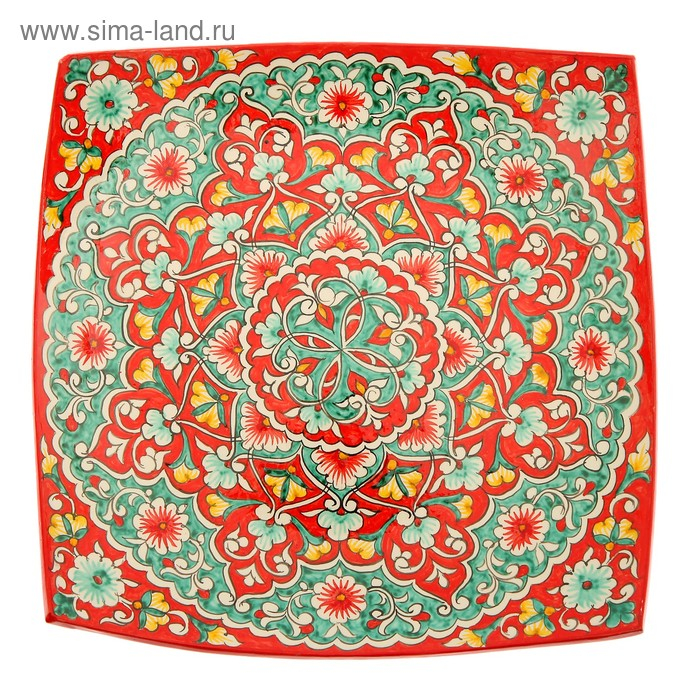 Ляган Риштанская Керамика Ляган Риштанская Керамика "Узоры", 32 см, квадратный, синий микс