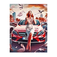 Тетрадь А4 48 листов в клетку Calligrata "Девушка с машиной. Винтаж", обложка мелованный картон, глянцевая ламинация, блок офсет