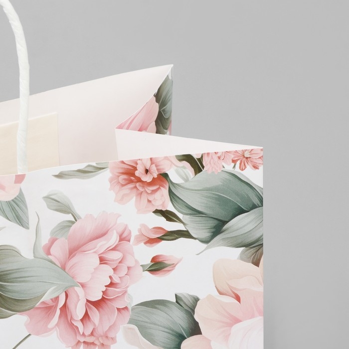 Пакет подарочный крафт, упаковка, &laquo;Моё счастье&raquo;, цветы, 32 х 28 х 15 см