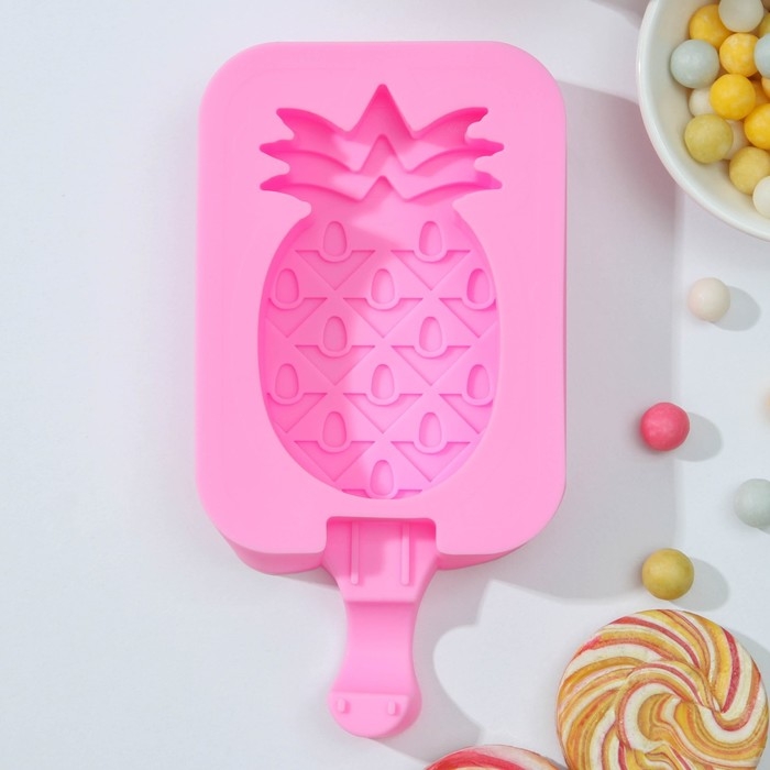Форма для мороженого Доляна «Ананас», силикон, 14×7,5×2,5 см, цвет розовый Форма для мороженого Доляна «Ананас», силикон, 14×7,5×2,5 см, цвет розовый