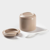 Банки для хранения сыпучих продуктов с ложками на подставке &laquo;Пастель&raquo;, 3 предмета: 250 мл, 8&times;8 см, керамические, цвет бежевый