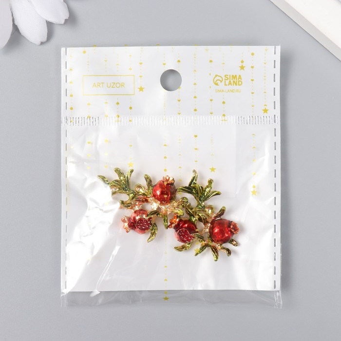 Декор для творчества металл "Гранаты на ветке" 3,2х2,3 см