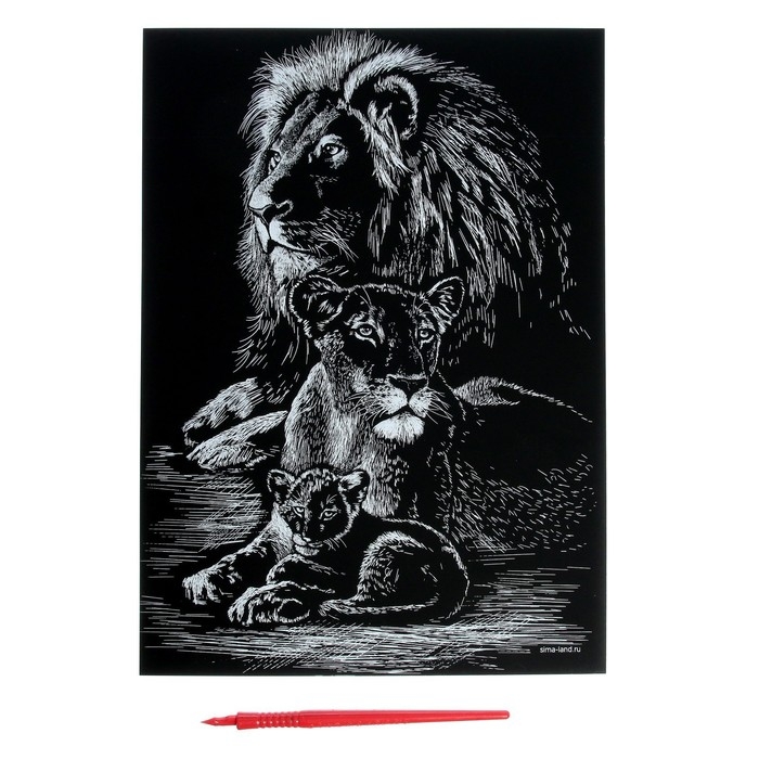 Гравюра «Львы» с металлическим эффектом золота А4 Гравюра «Львы» с металлическим эффектом золота А4