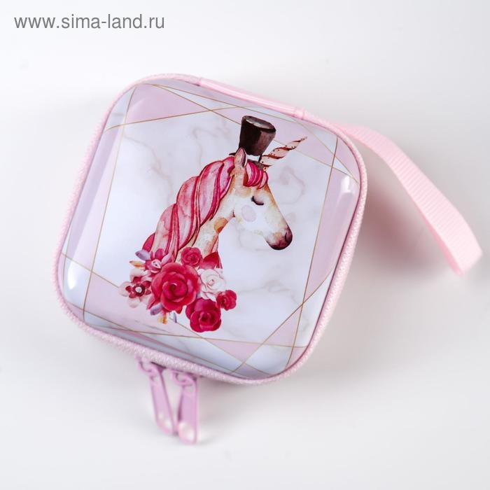 Шкатулка металл на молнии с петелькой Шкатулка металл на молнии с петелькой "Единорог в цилиндре и цветы" 6,5х6,5х3 см