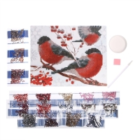 Алмазная мозаика на новый год с частичным заполнением &laquo;Снегири&raquo;, 20 х 25 см, новогодний набор для творчества