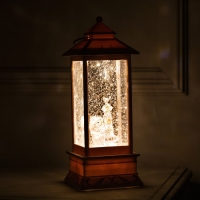 Светодиодная фигура &laquo;Фонарь со снеговиком&raquo; 10.5 &times; 28 &times; 10.5 см, пластик, батарейки ААх3 (не в комплекте), USB, свечение тёплое белое