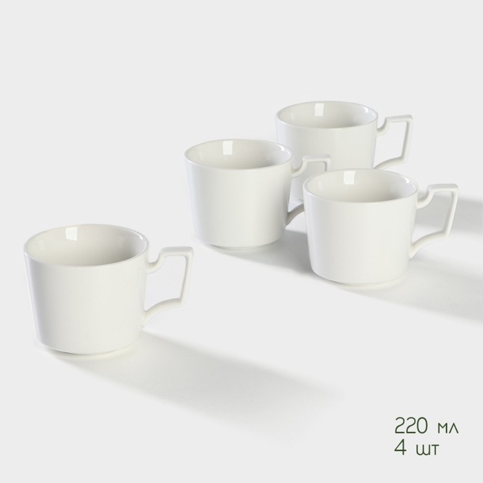 Набор фарфоровый чайный на бамбуковой подставке Доляна &laquo;Эстет&raquo;, 5 предметов: чайник 800 мл, 4 кружки 220 мл, цвет белый