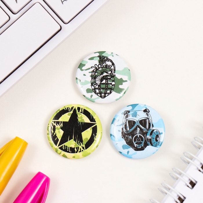 Значки закатные набор 3 шт d=25 мм "Граната" 7х7 см