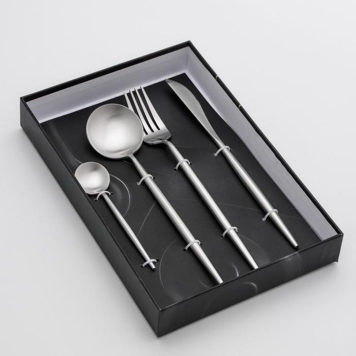 Столовые приборы из нержавеющей стали Magistro «Фолк», 4 предмета, цвет серебряный Столовые приборы из нержавеющей стали Magistro «Фолк», 4 предмета, цвет серебряный