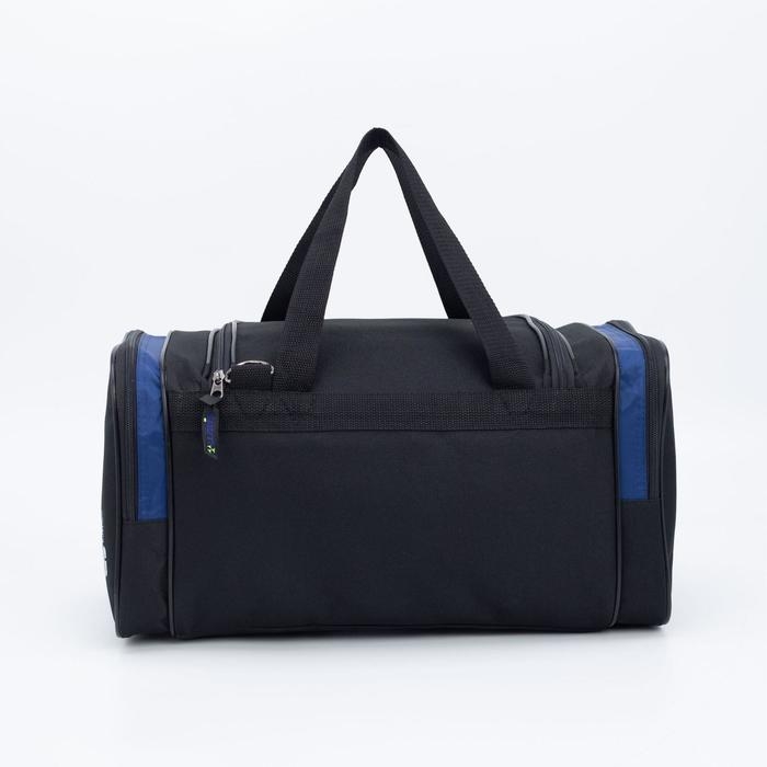 Сумка дорожная на молнии, 3 наружных кармана, длинный ремень, цвет чёрный/синий Сумка дорожная на молнии, 3 наружных кармана, длинный ремень, цвет чёрный/синий