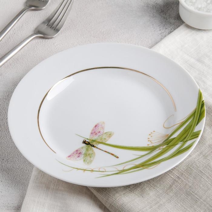 Тарелка фарфоровая «Стрекоза», d=20 см, белая Тарелка фарфоровая «Стрекоза», d=20 см, белая