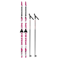 Комплект лыжный: пластиковые лыжи 170 см без насечек, стеклопластиковые палки 130 см, крепления NN75 мм