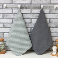 Набор кухонных полотенец Доляна &laquo;Полосы&raquo;, 40х70см- 2шт, серый, 50%п/э, 50%хл