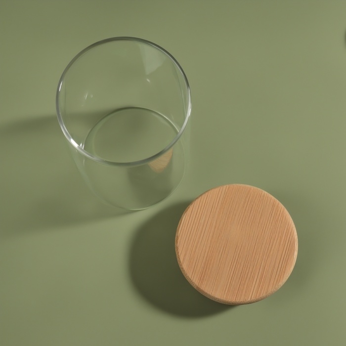 Органайзер для хранения ватных палочек &laquo;BAMBOO&raquo;, с крышкой, d 6,5 &times; 10 см, в картонной коробке, цвет прозрачный/коричневый