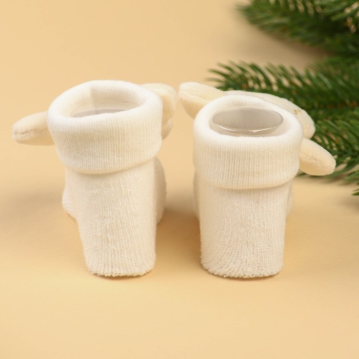 Подарочный набор новогодний: повязка на голову и носочки - погремушки на ножки &laquo;Зайка&raquo;, цвет бежевый