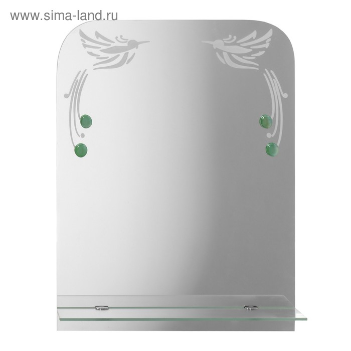 Зеркало &laquo;Райские птицы&raquo;, с пескоструйной графикой и фьюзингом, настенное, с полочкой, 35&times;45