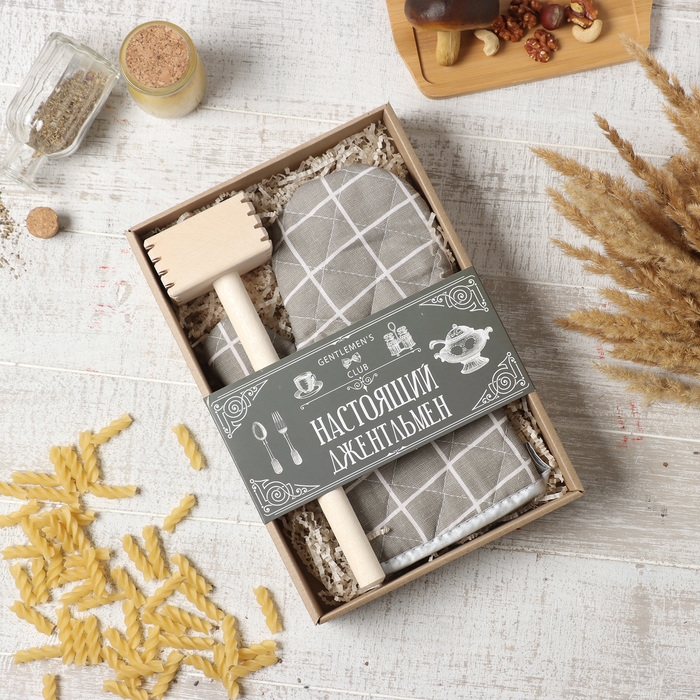 Кух. набор Gentleman варежка-прихватка 20х28см, молоток деревян. Кух. набор Gentleman варежка-прихватка 20х28см, молоток деревян.