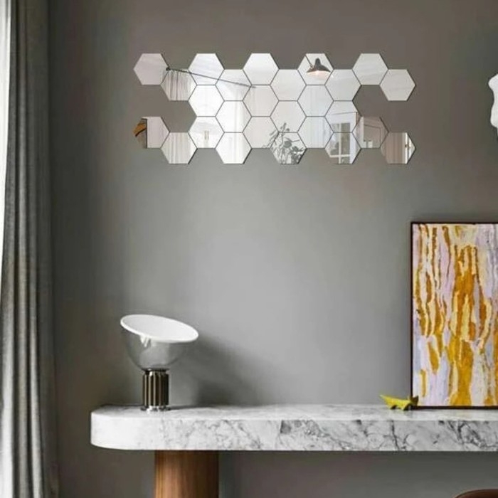 Наклейки интерьерные "Соты", зеркальные, декор настенный, набор 21 шт, шт 8 х 7 см