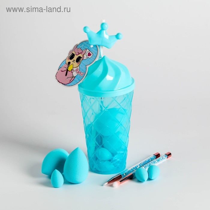 Подарочный набор для создания макияжа &laquo;Милая альпака&raquo;, 2 больших спонжа, 3 маленьких спонжа, 2 кисти для макияжа, BEAUTY FOX