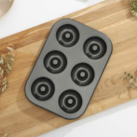 Форма для выпечки Доляна «Пончики», 26,5×17 см, 6 ячеек, антипригарное покрытие, цвет чёрный Форма для выпечки Доляна «Пончики», 26,5×17 см, 6 ячеек, антипригарное покрытие, цвет чёрный