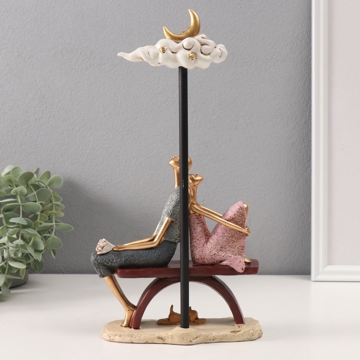 Сувенир полистоун "Пара с собачкой под тучей с месяцем" розово-голубой 7х16х31 см