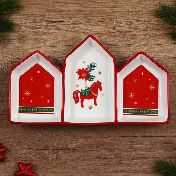 Новый год. Менажница керамическая «Новогоднее настроение», 26.5х15х3.5 см, цвет белый Новый год. Менажница керамическая «Новогоднее настроение», 26.5х15х3.5 см, цвет белый