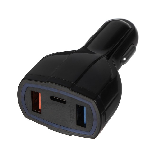 Зарядное устройство Cartage, 12-24 В, 2 USB, Type-C 3.5 А, черный Зарядное устройство Cartage, 12-24 В, 2 USB, Type-C 3.5 А, черный