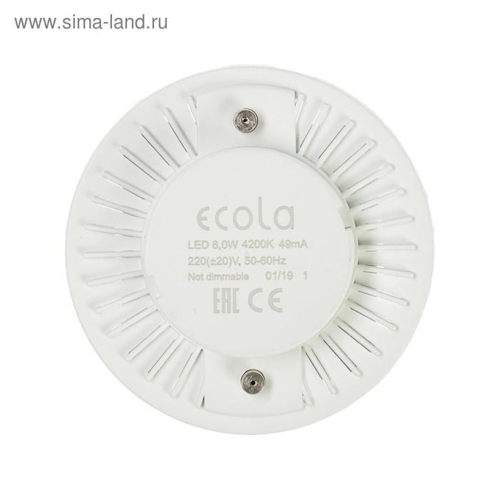 Лампа светодиодная Ecola Light, GX53, 6 Вт, 4200 K, 220 В, 27x75 мм, матовое стекло